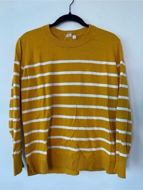 GAP Mustard Yellow and White Striped Crewneck Sweater